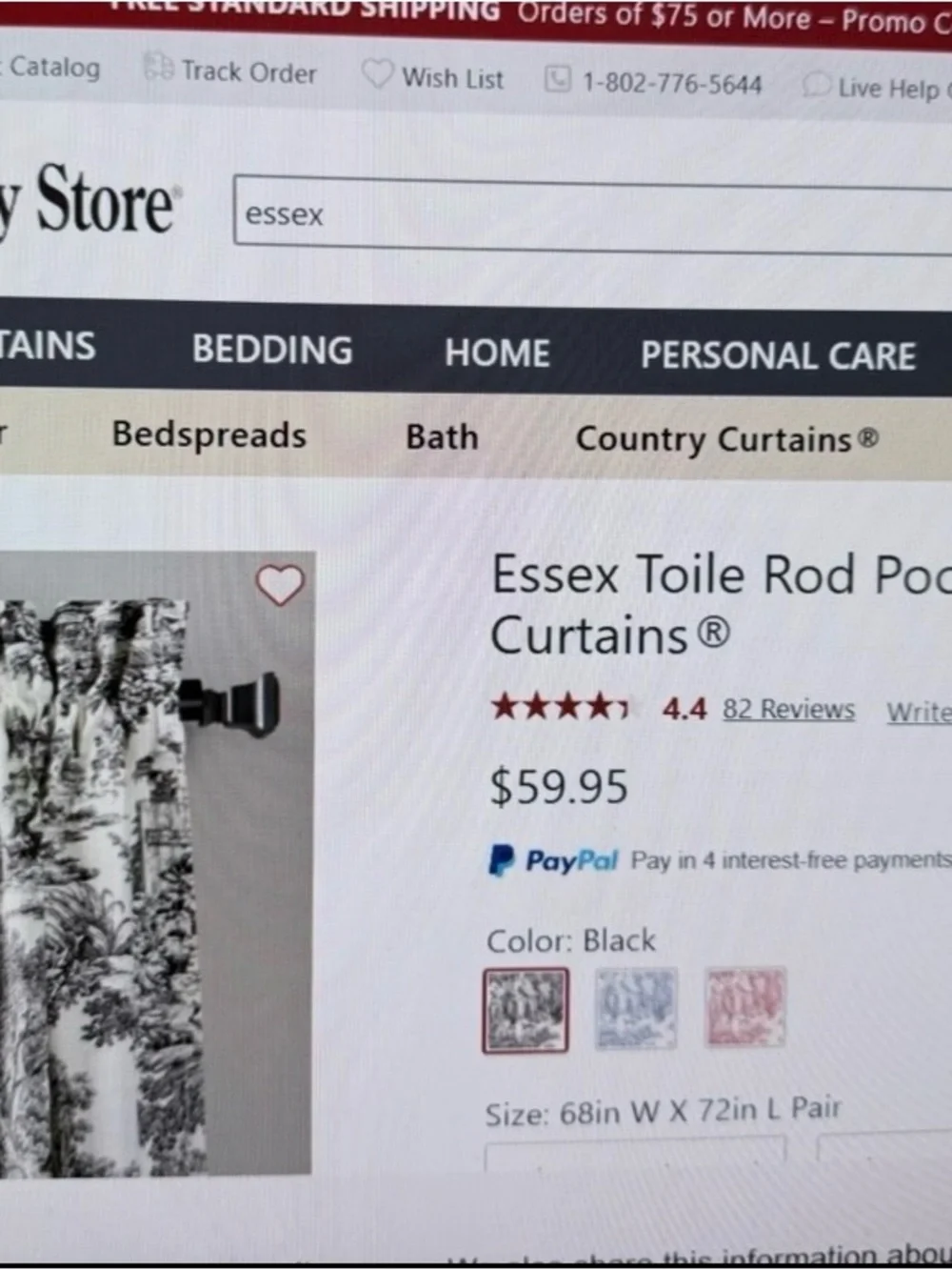 Essex Toile Rod Pocket Curtains® — Black Toile Pattern